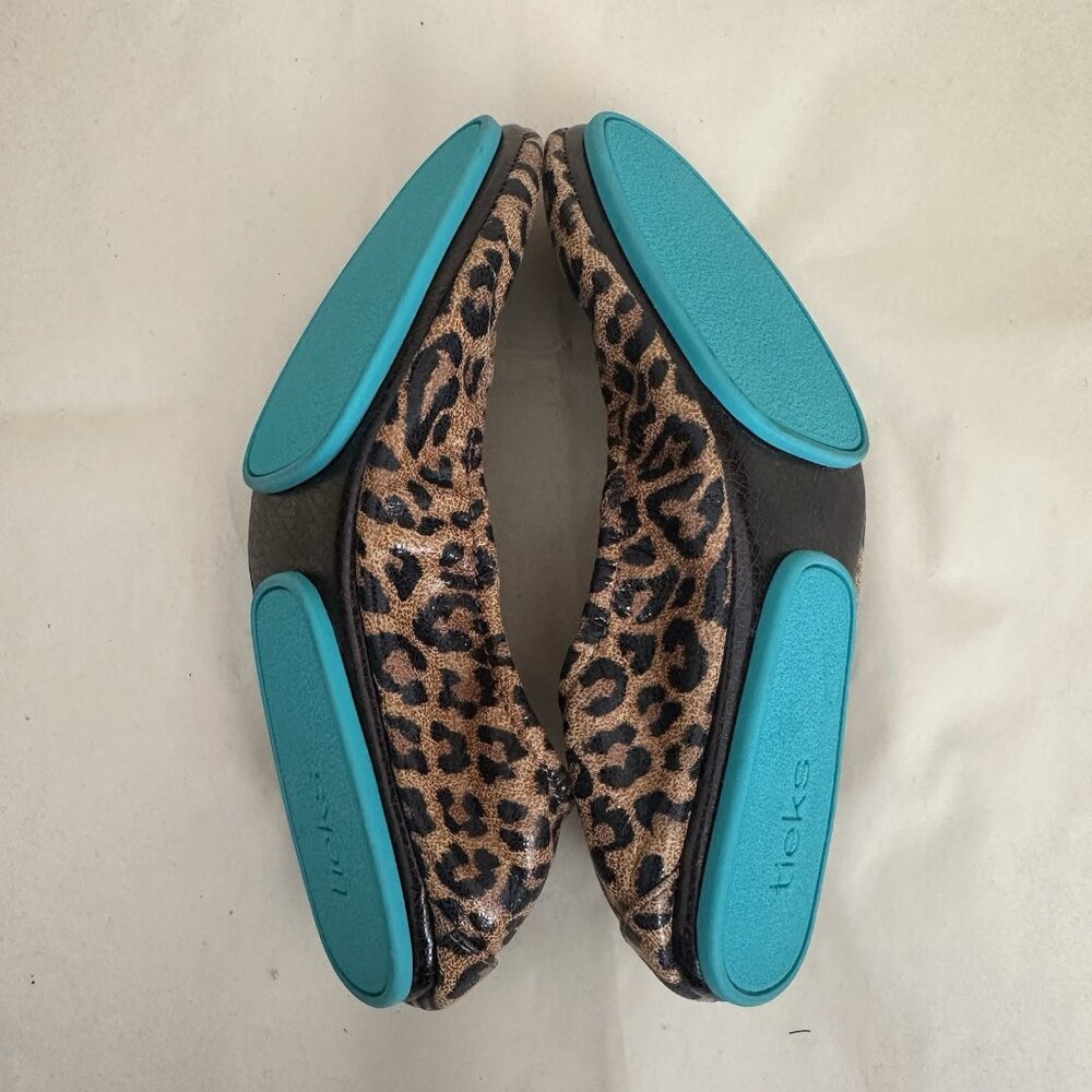 SOLD NEW Tieks by Garrieli Ballet Flats Leopard Leather Teal Soles Women 7 Flexi - Picture 6 of 8